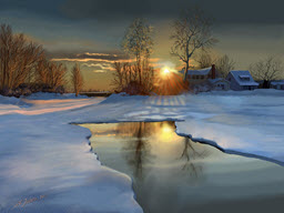 Twin Trees Reflection in Snow